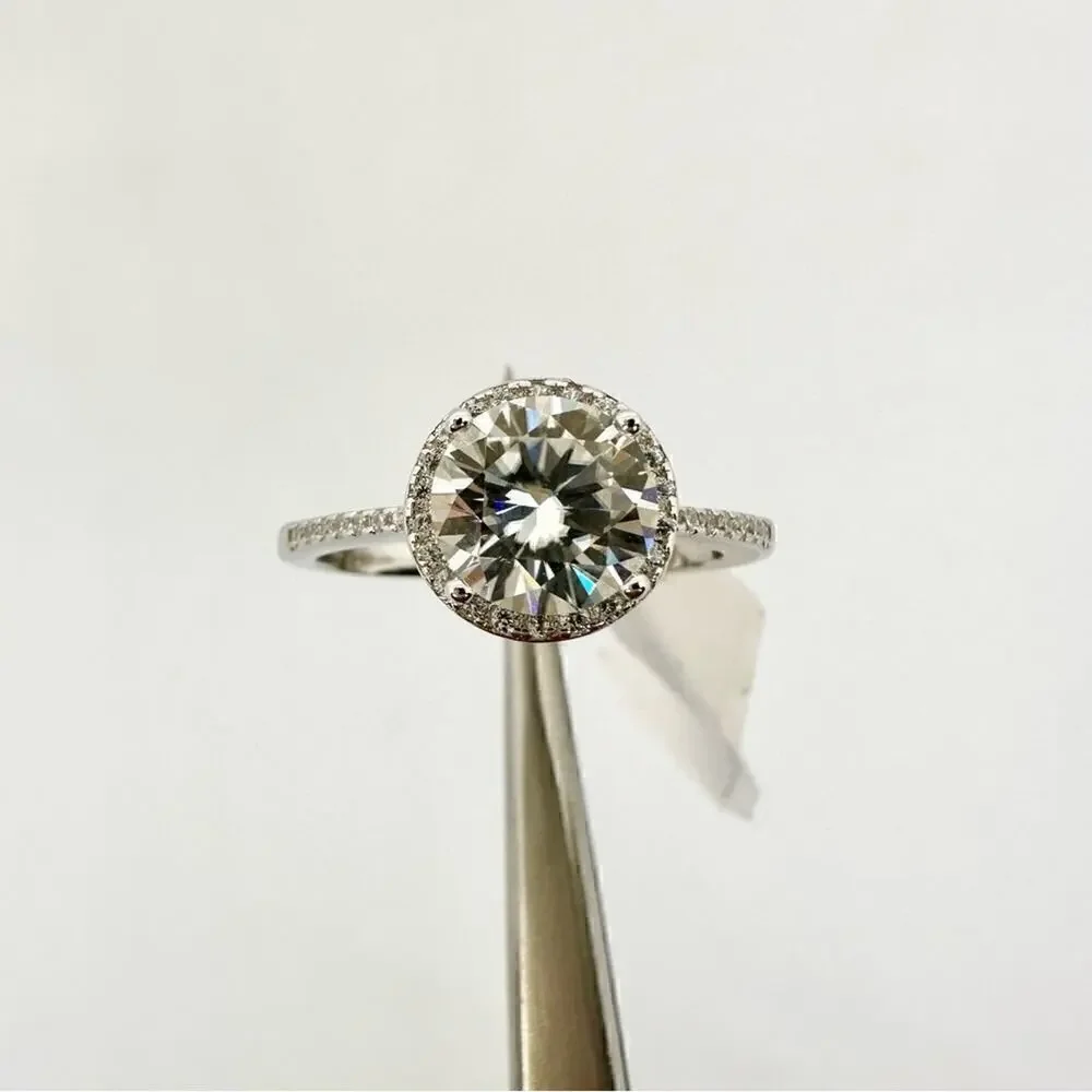 Moissanite Halo Ring Engagement Wedding Brilliant Round Cut 925 GRA 2 Ct Size 7